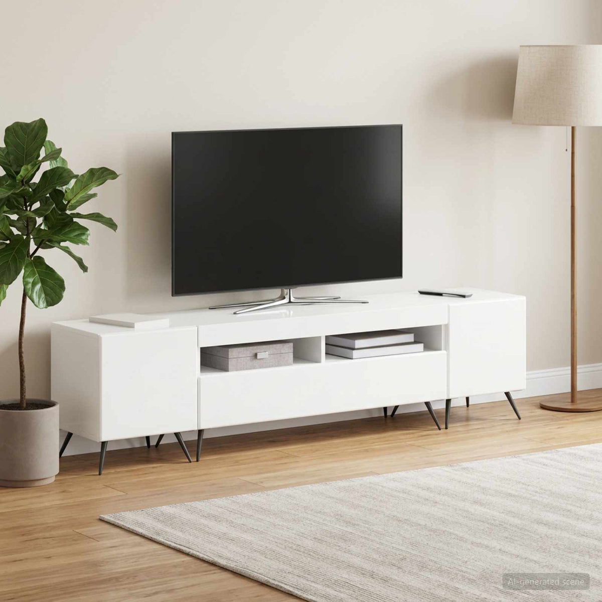 3 darabos LED TV szekrény BREDA 3 db Magasfényű Fehér