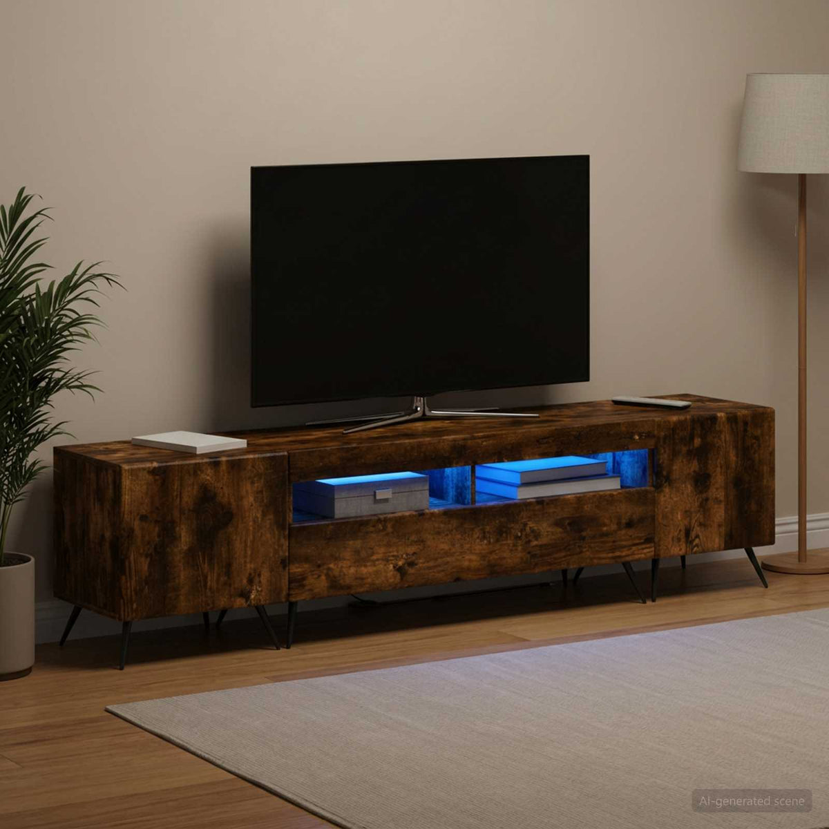 3 darabos LED TV szekrény BREDA 3 db Füstös Tölgy Szerelt Fa 3