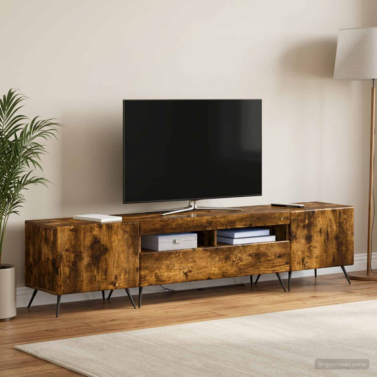 3 darabos LED TV szekrény BREDA 3 db Füstös Tölgy Szerelt Fa