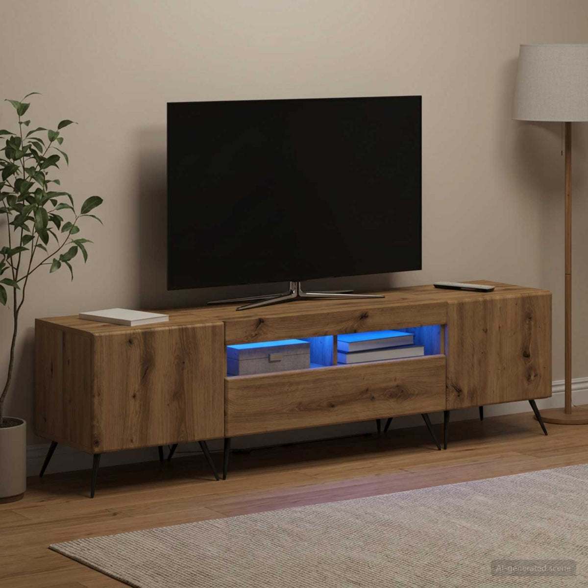 3 darabos LED TV szekrény BREDA 3 db Kézműves Tölgy Szerelt Fa 3