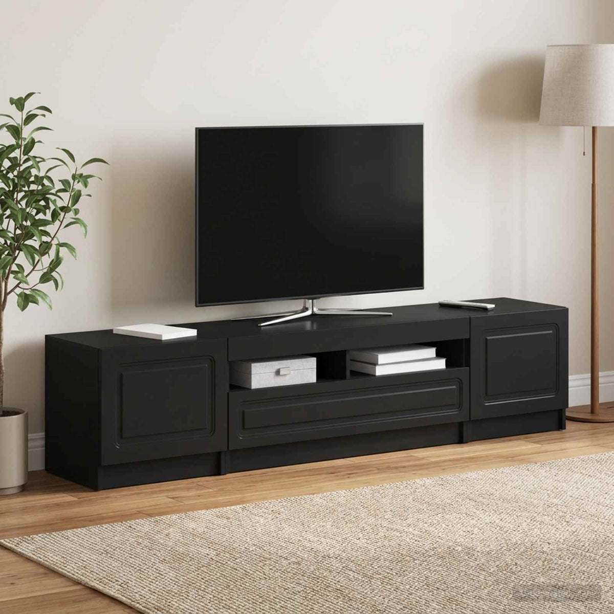 5 darabos LED TV szekrény UTRECHT 3 db Fekete Szerelt Fa
