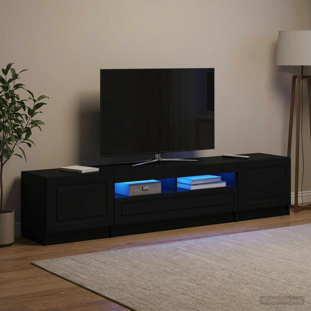 5 darabos LED TV szekrény UTRECHT 3 db Fekete Szerelt Fa 3