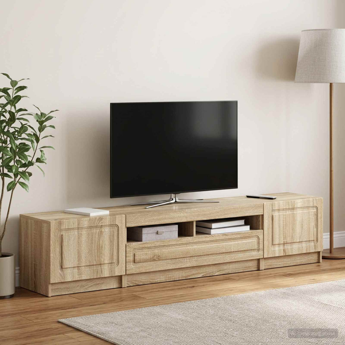 5 darabos LED TV szekrény UTRECHT 3 db Sonoma Tölgy Szerelt Fa