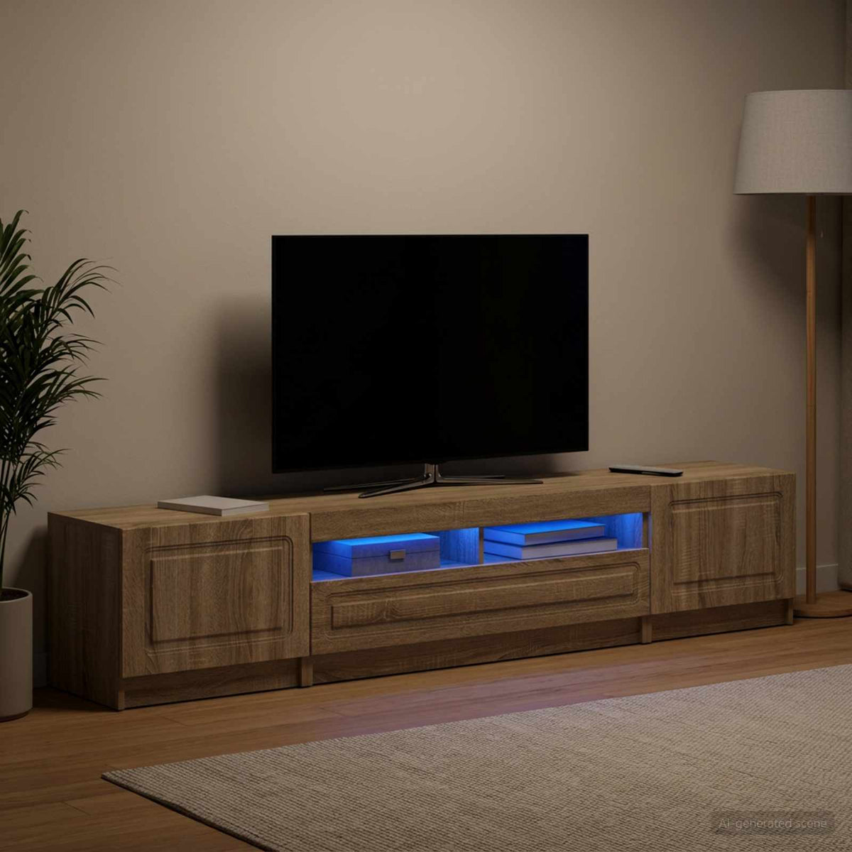 5 darabos LED TV szekrény UTRECHT 3 db Sonoma Tölgy Szerelt Fa 3