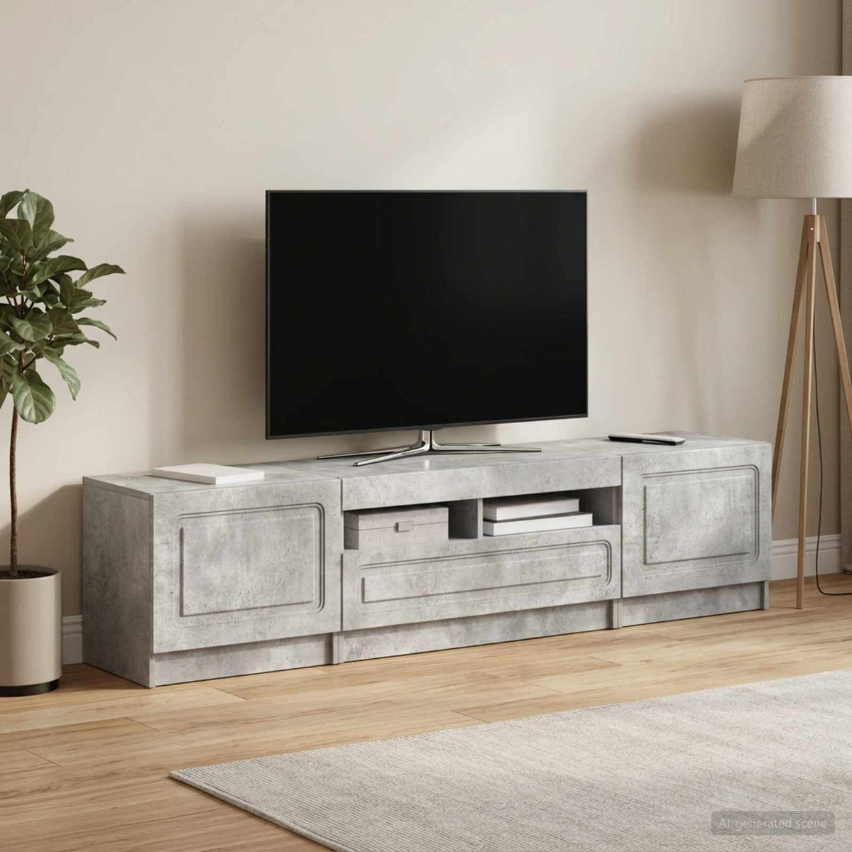 5 darabos LED TV szekrény UTRECHT 3 db Betonszürke Szerelt Fa 3
