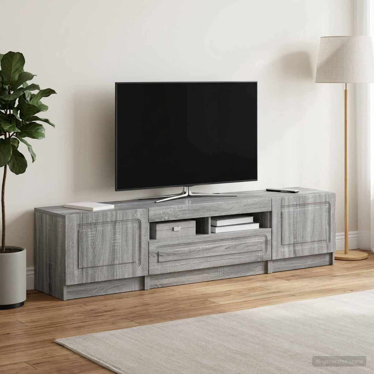 5 darabos LED TV szekrény UTRECHT 3 db Szürke Sonoma Szerelt Fa 3