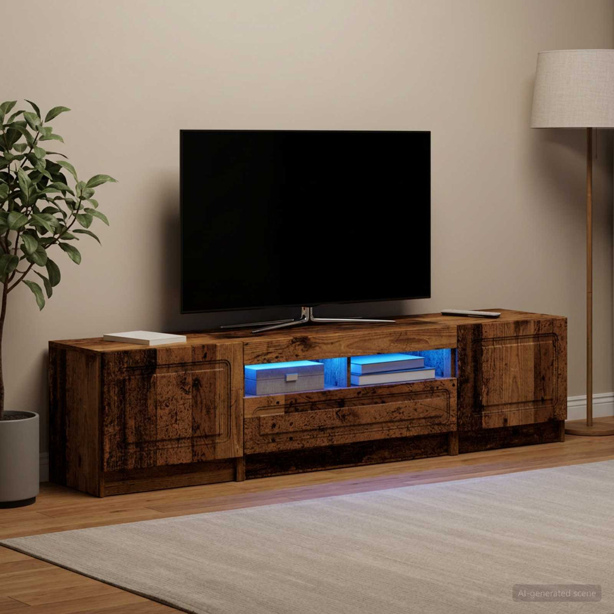 5 darabos LED TV szekrény UTRECHT 3 db Antik Fa Szerelt Fa 3