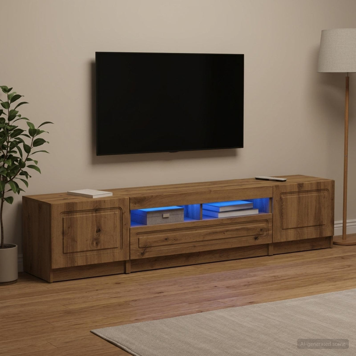 5 darabos LED TV szekrény UTRECHT 3 db Kézműves Tölgy