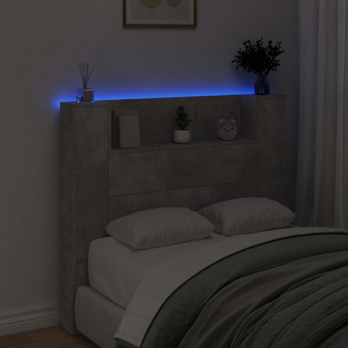 LED fejvédős tároló Betonszürke Szerelt Fa 4