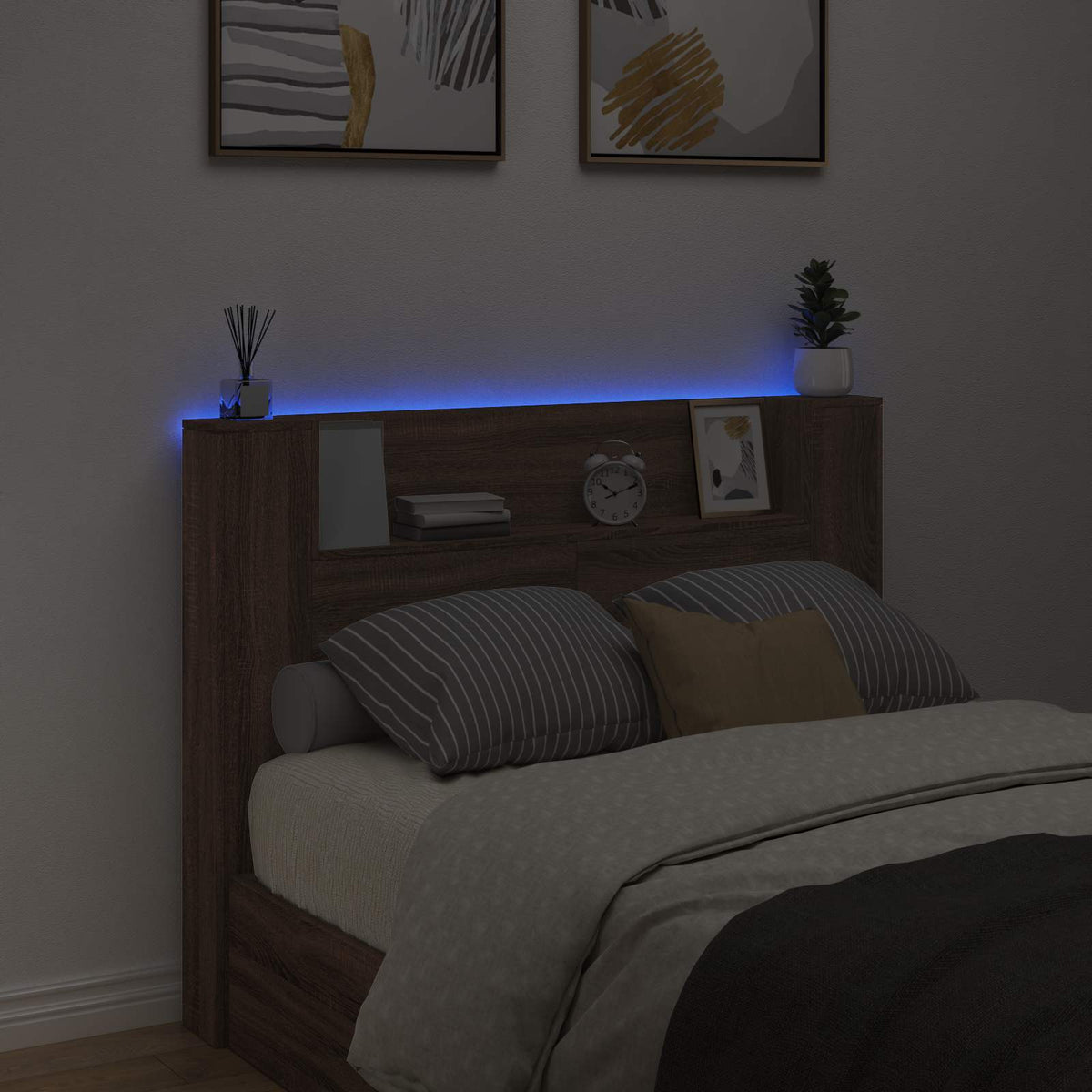 LED fejvédős tároló Barna Tölgy Szerelt Fa 4