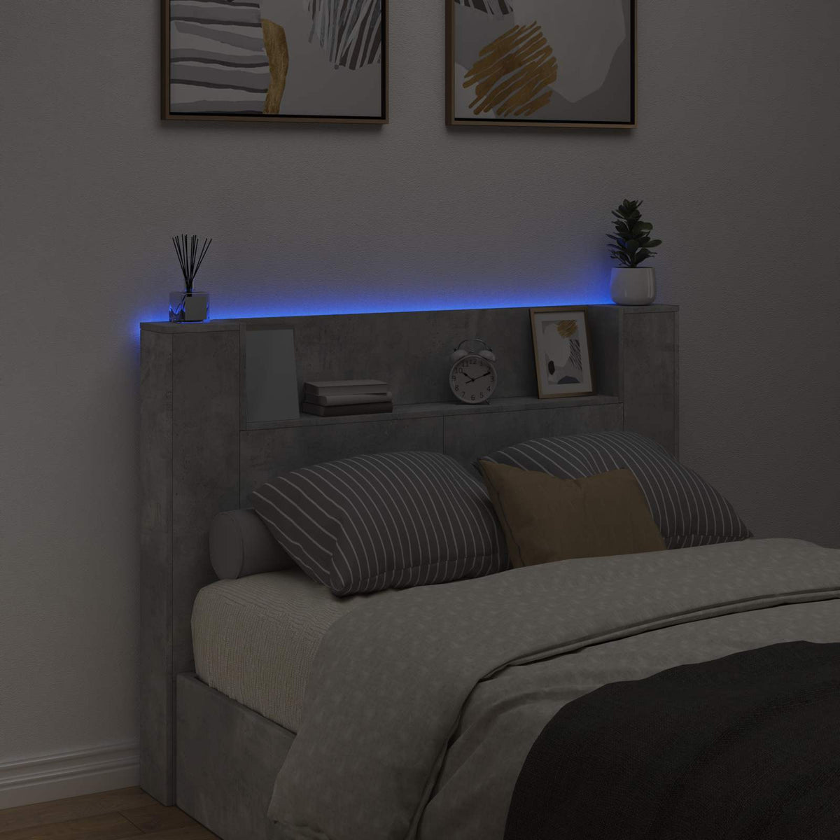 LED fejvédős tároló Betonszürke Szerelt Fa 4