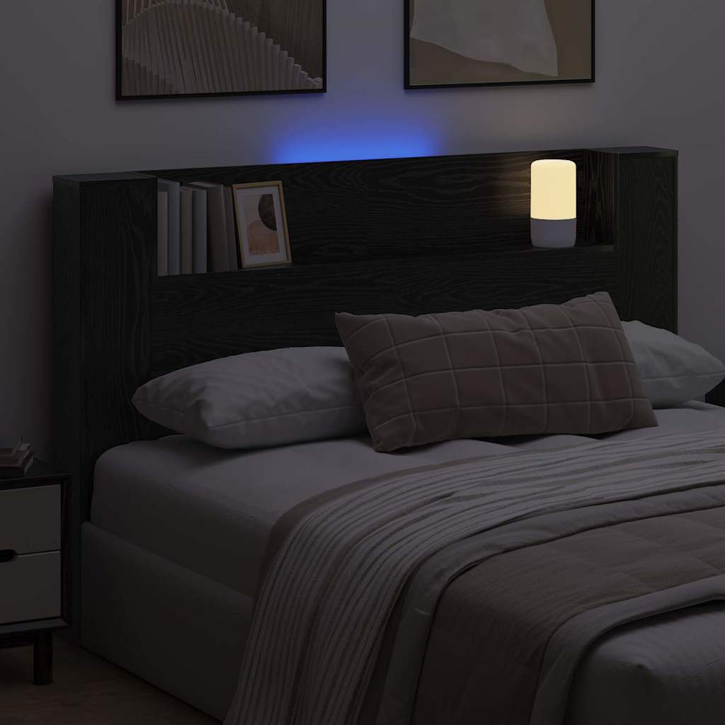 LED fejvédős tároló Fekete Tölgy Szerelt Fa 4