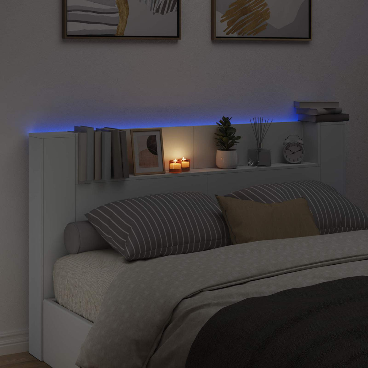 LED fejvédős tároló Fehér Szerelt Fa 4