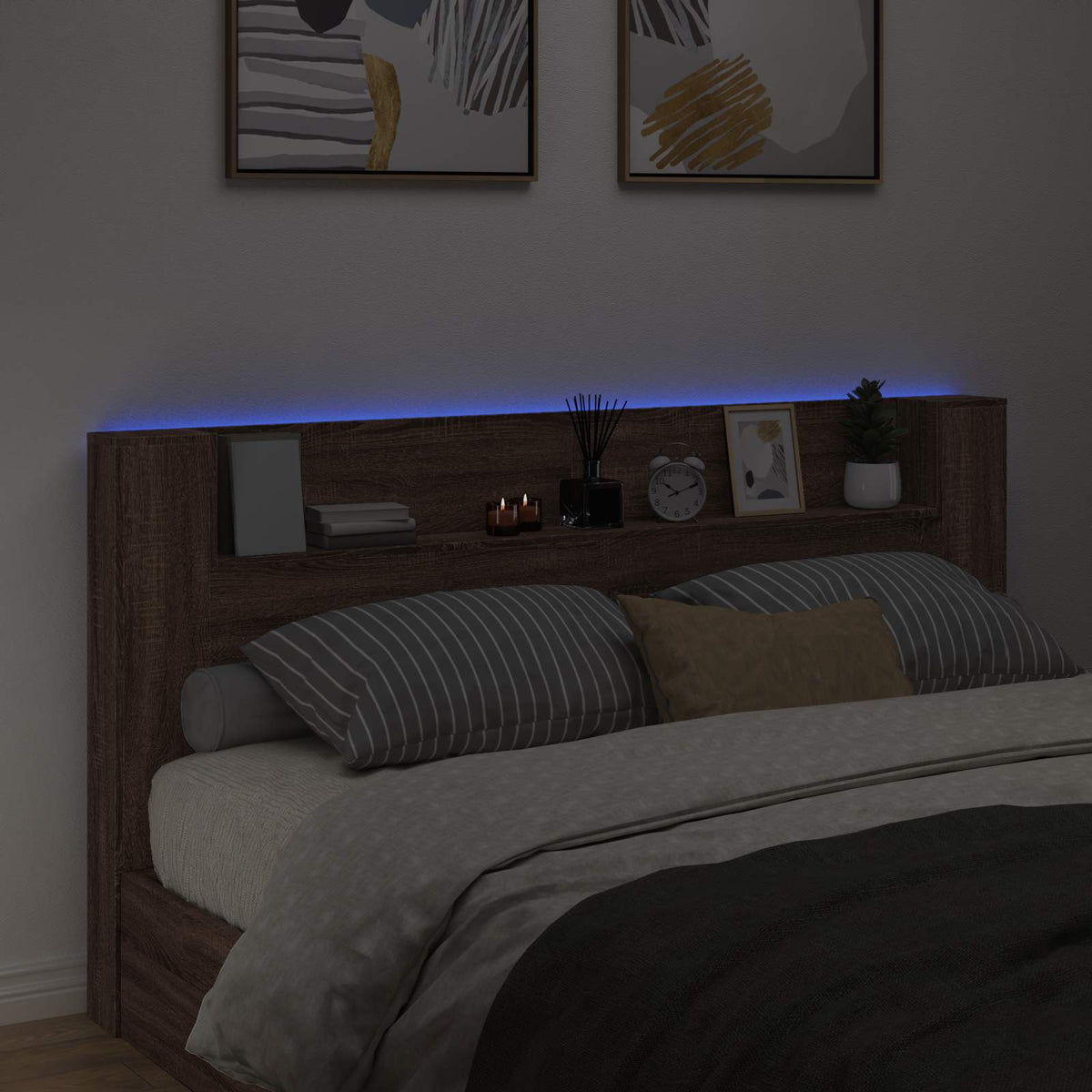 LED fejvédős tároló Barna Tölgy Szerelt Fa 4