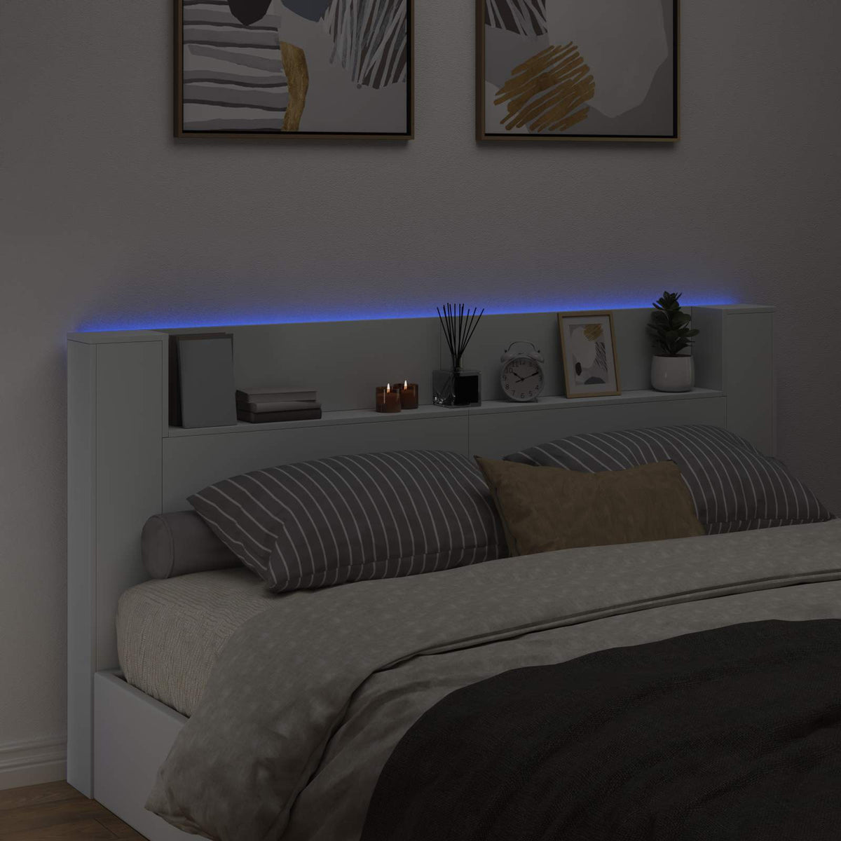 LED fejvédős tároló Fehér Szerelt Fa 4