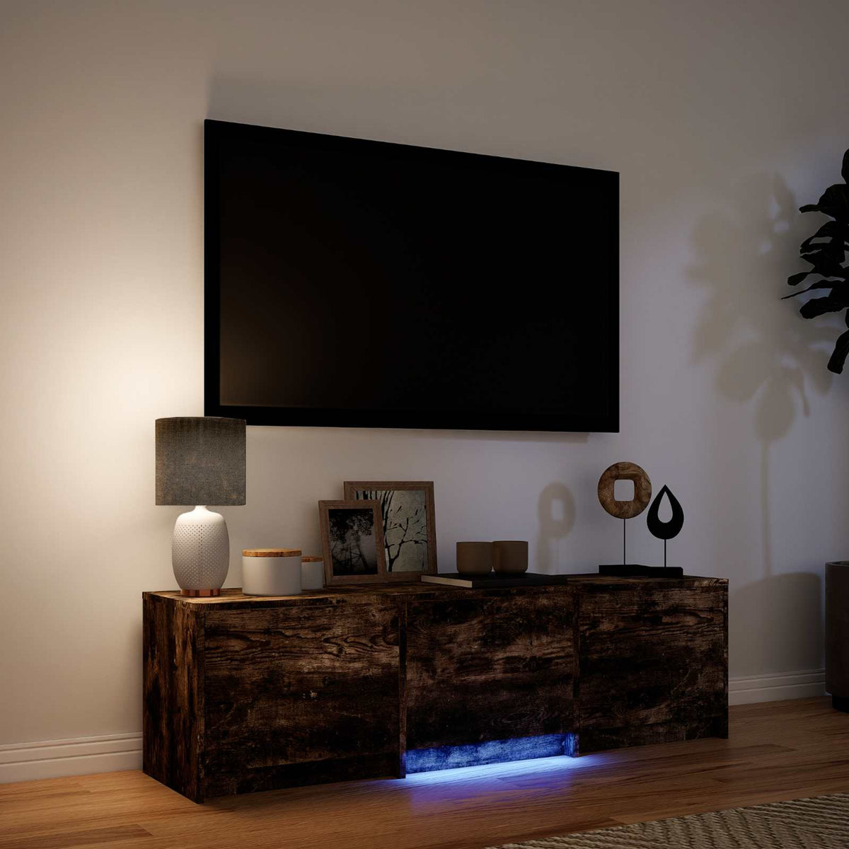 LED-es tévéállvány 140 x 34 x 40 cm Füstölt Tölgy Mérnöki fa 4