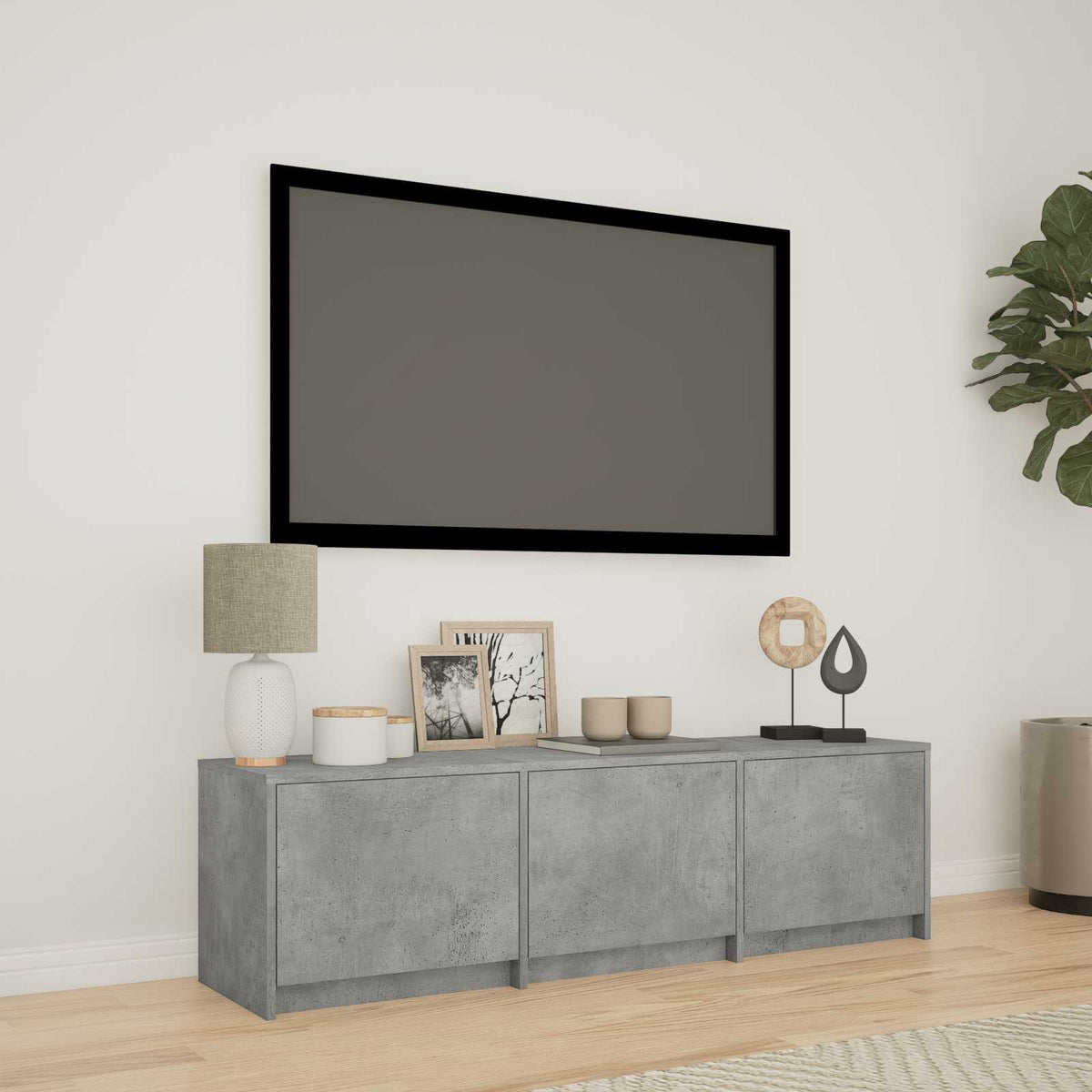 LED-es tévéállvány 140x34x40 cm Beton Szürke Mérnöki fa