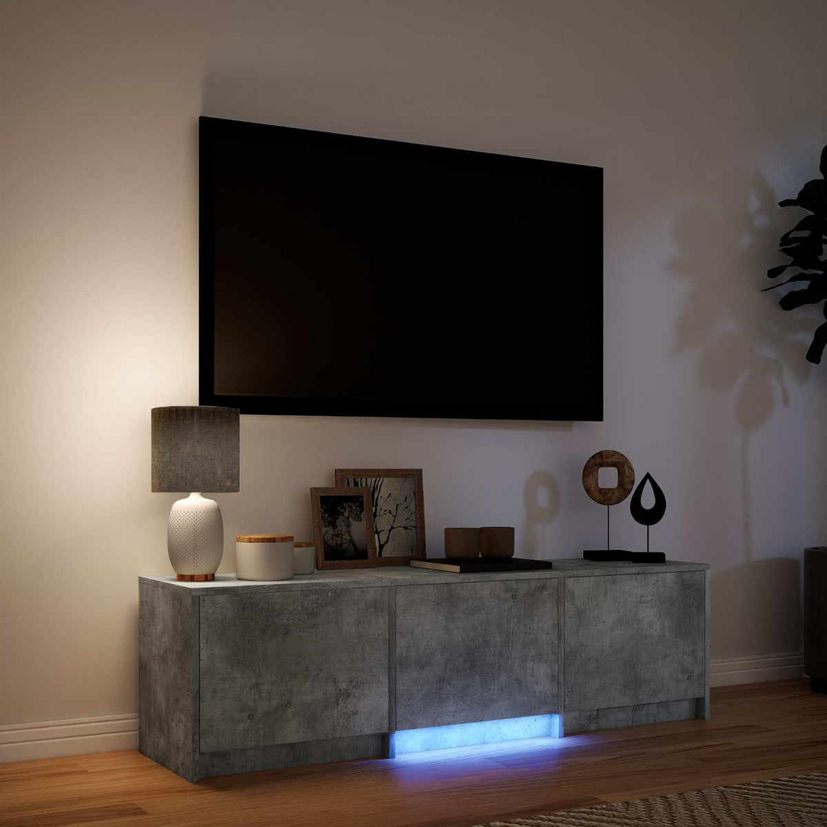 LED-es tévéállvány 140x34x40 cm Beton Szürke Mérnöki fa 4