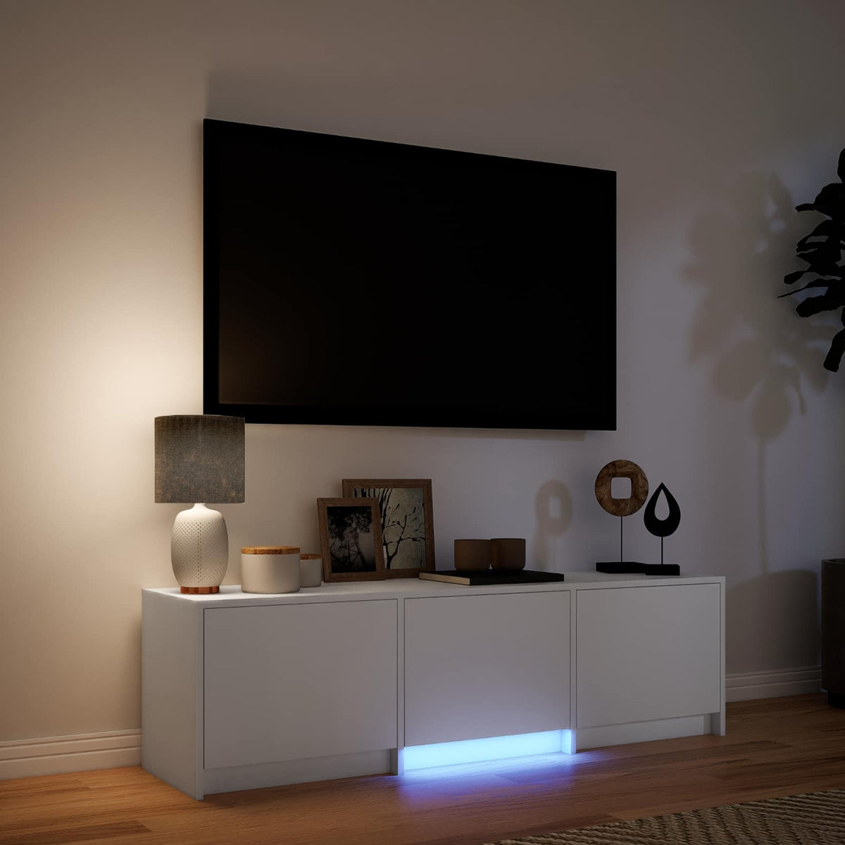 LED-es tévéállvány 140 x 34 x 40 cm Fehér Mérnöki fa 4