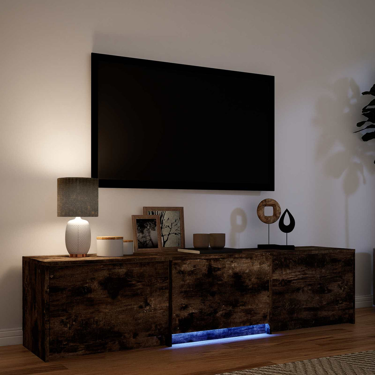 LED-es tévéállvány 165 x 34 x 40 cm Füstölt Tölgy Mérnöki fa 4