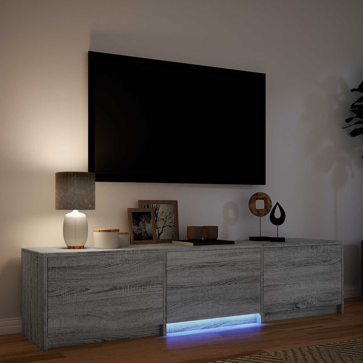 LED-es tévéállvány 165x34x40 cm Szürke Sonoma Mérnöki fa 4