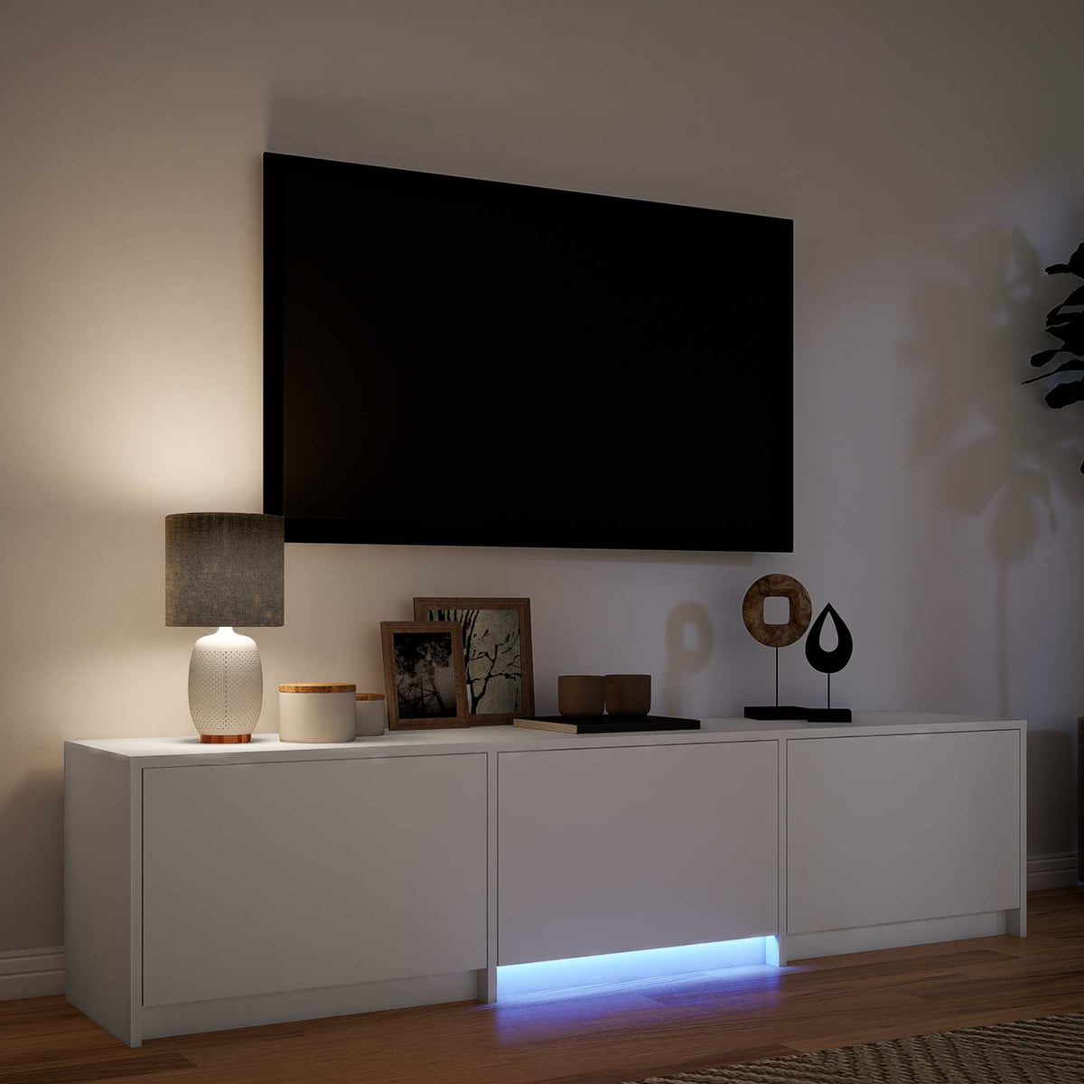 LED-es tévéállvány 165 x 34 x 40 cm Fehér Mérnöki fa 4