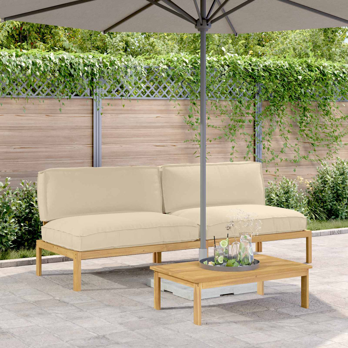 Kanapé Szett párnával Bézs 240 x 92 x 69 cm Tömör Akácfa