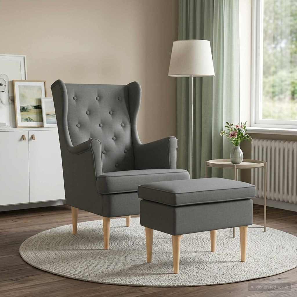 Fotel lábtartóval 2 db Sötétszürke Szövet