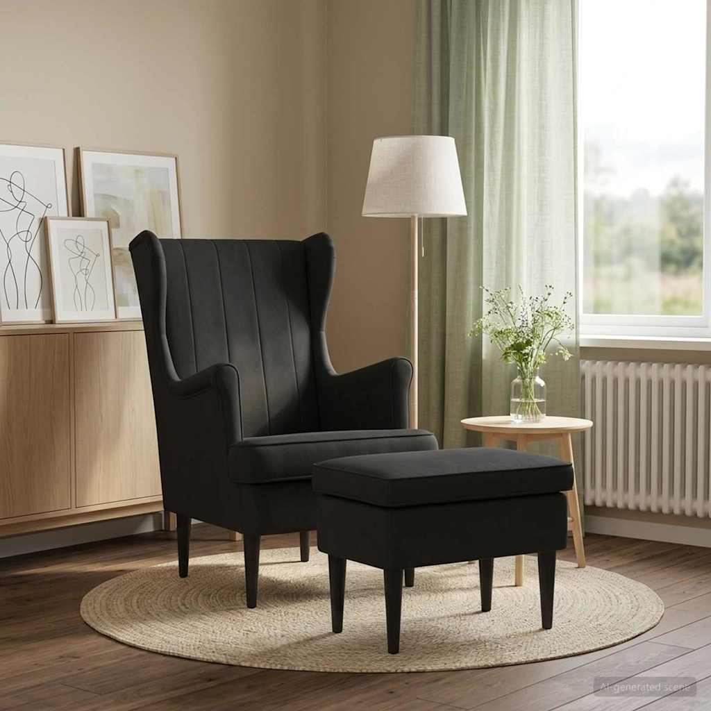 Fotel lábtartóval 2 db Fekete Bársony 3