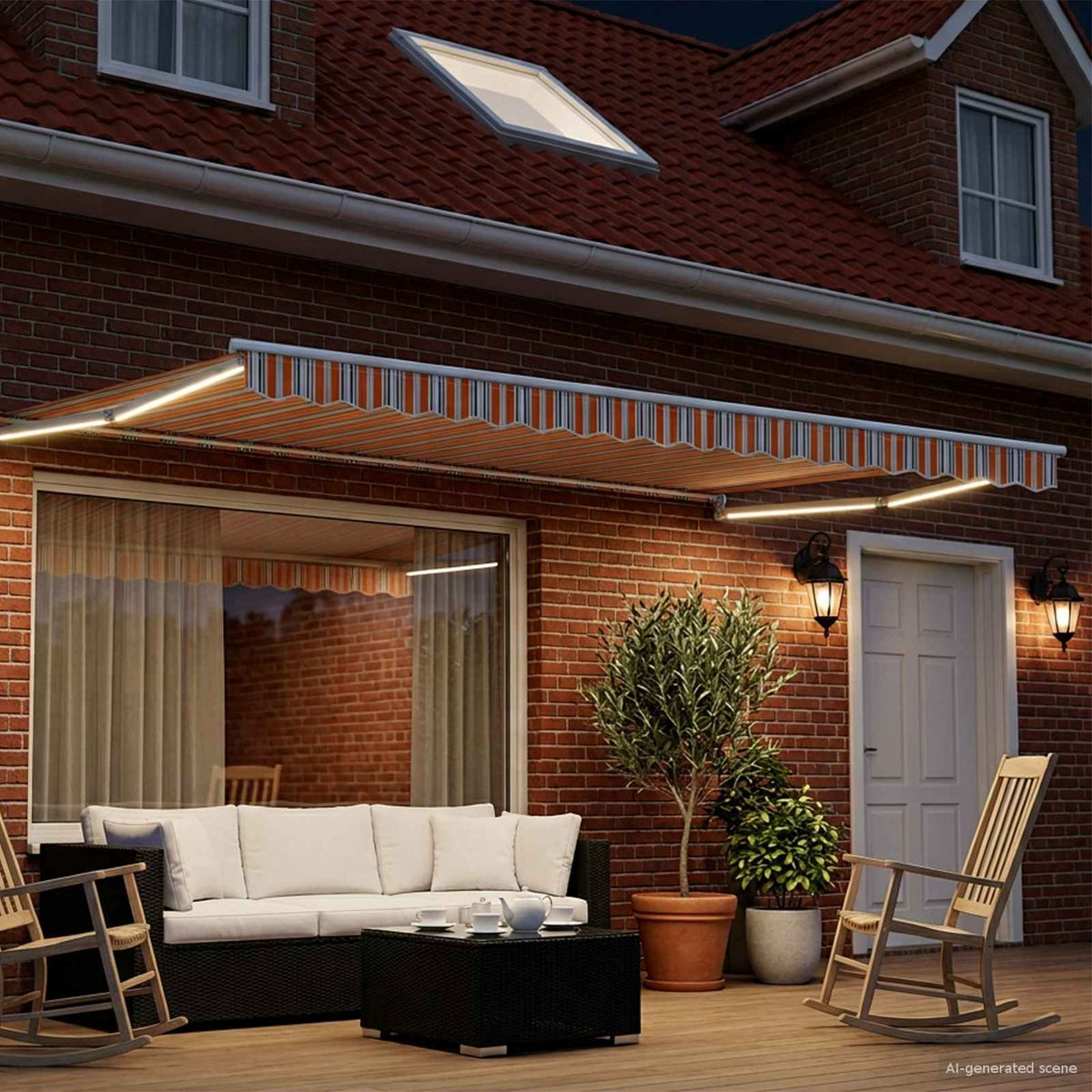 LED-es, kézi kihúzható napernyő Kék, Narancs, Fehér 4 × 3 m 3