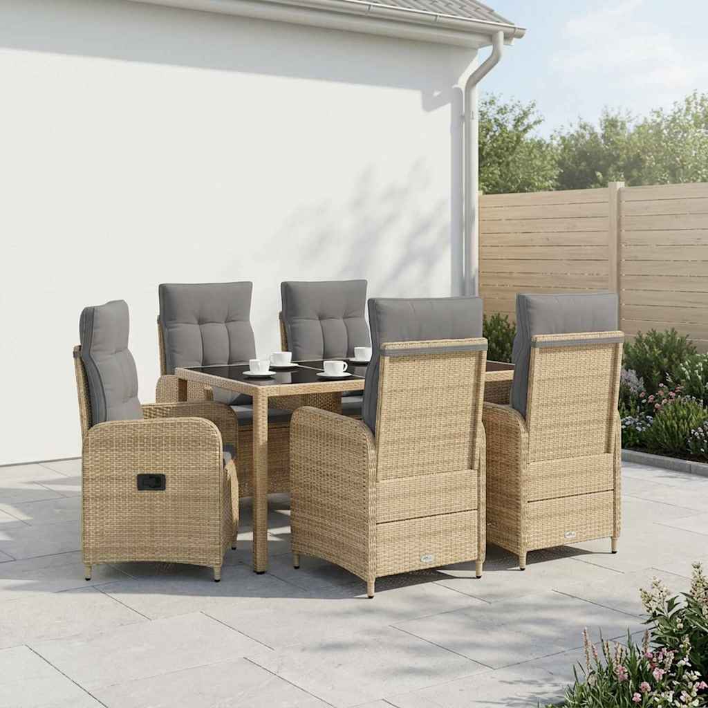 Kültéri étkező szett 7 db Beige és Világosszürke polirattan
