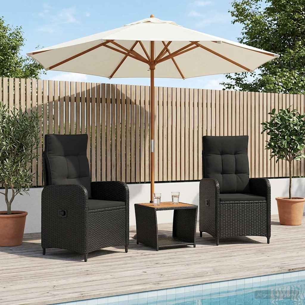 Kerti lounge szett 3 db Fekete PE rattan és porbevonatos acél 3