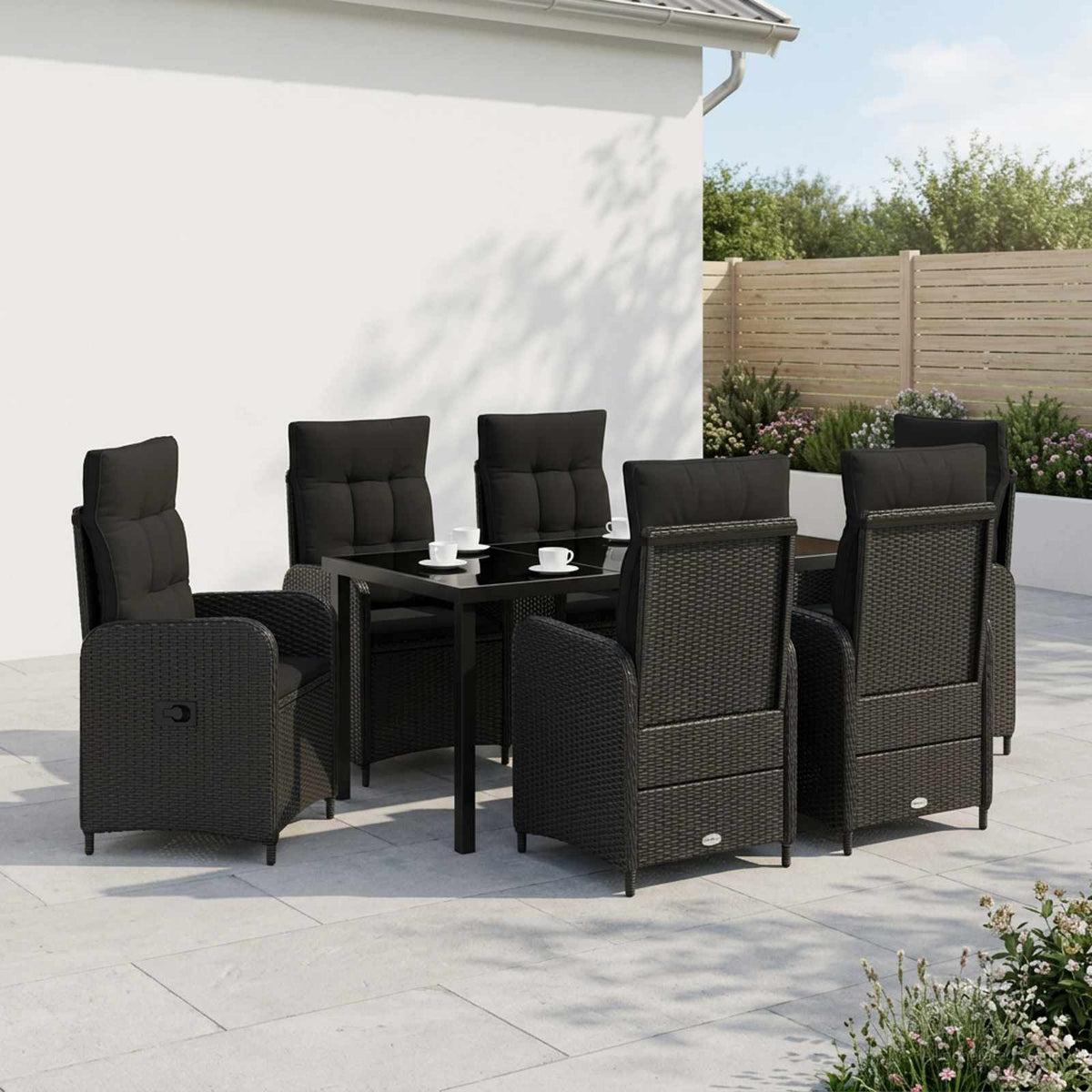 Kültéri étkező szett 7 db Fekete polirattan 3