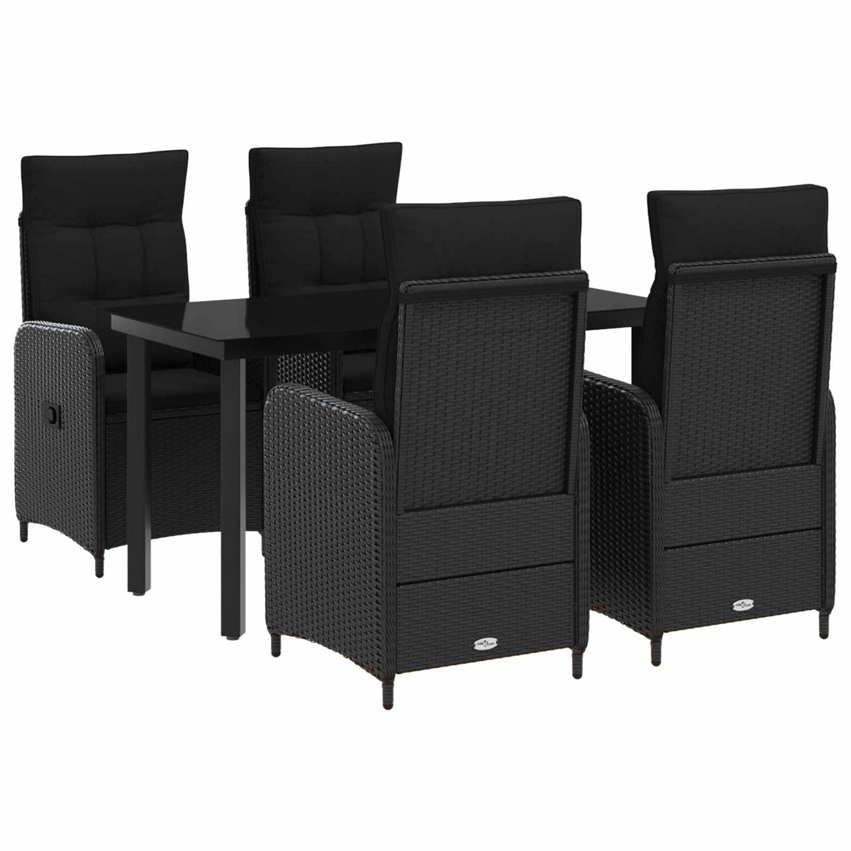Kert étkező szett 5 db Fekete PE rattan és porbevonatos acél 2