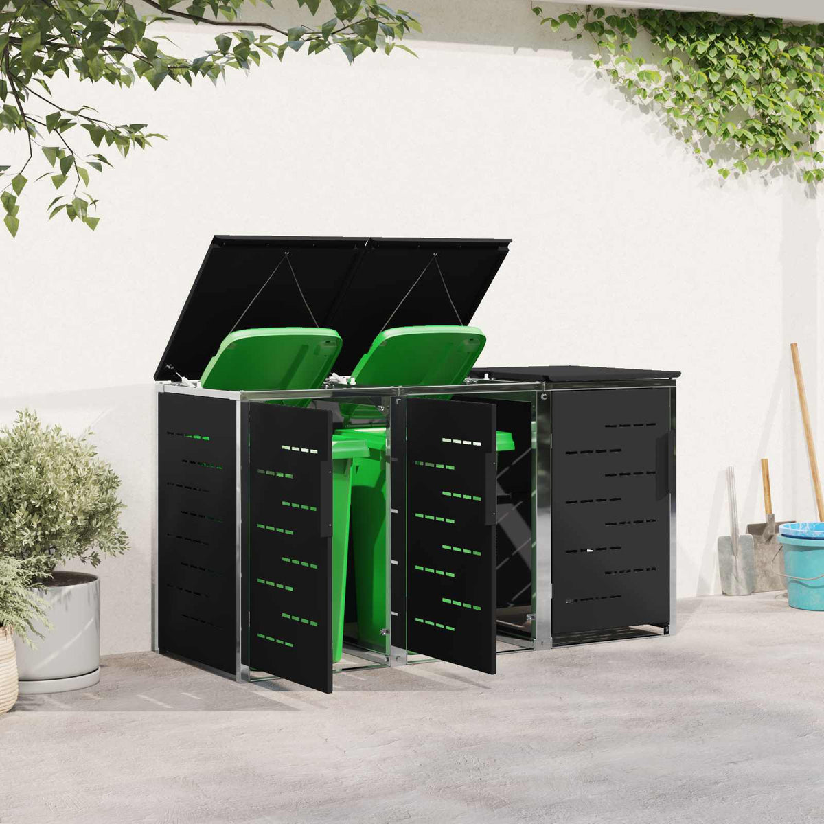 Kerekes Hulladékgyűjtő Tárolás for 3 Bins 240L Fekete 4