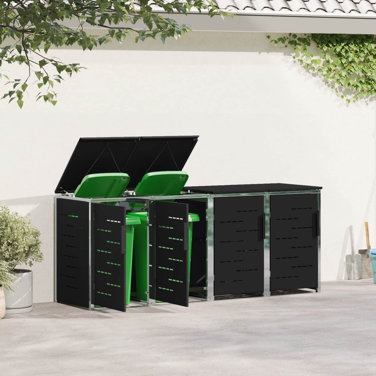Kerekes Hulladékgyűjtő Tárolás for 4 Bins 240L Fekete 4