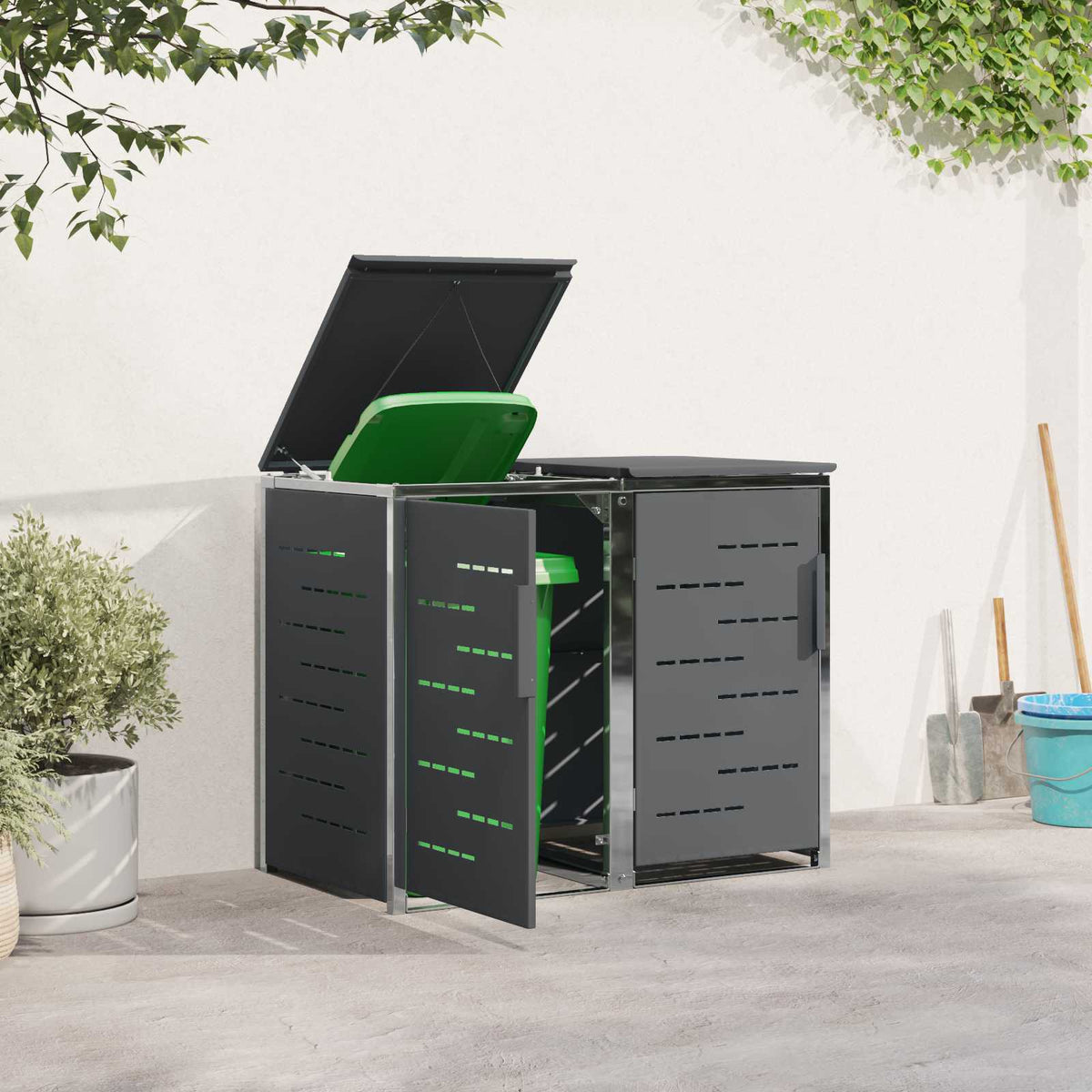 Kerekes Hulladékgyűjtő Tárolás for 2 Bins 240L Antracitszürke 4