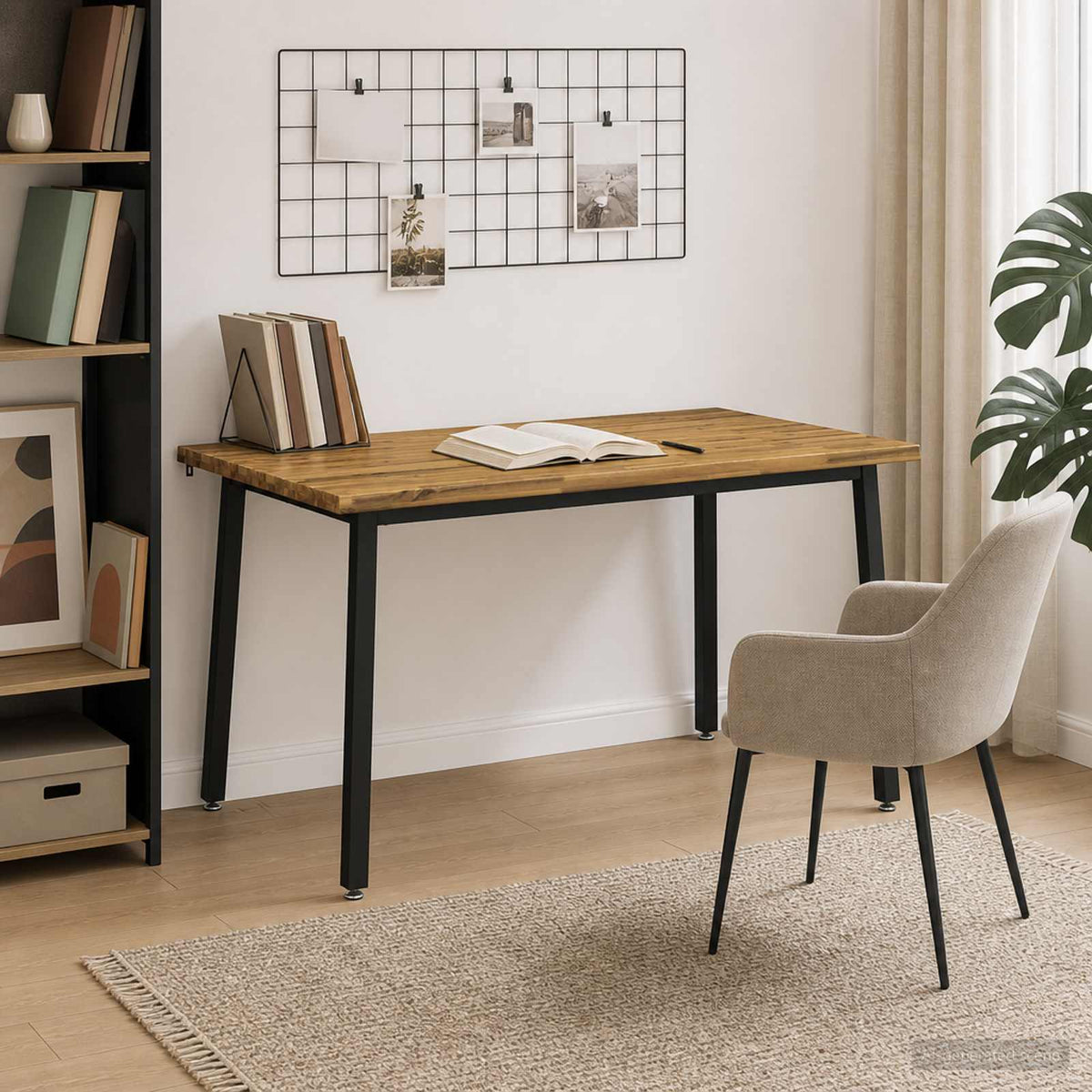 Élő élű étkezőasztal 140 x 90 x 75 cm Tömör Akácfa Fehér