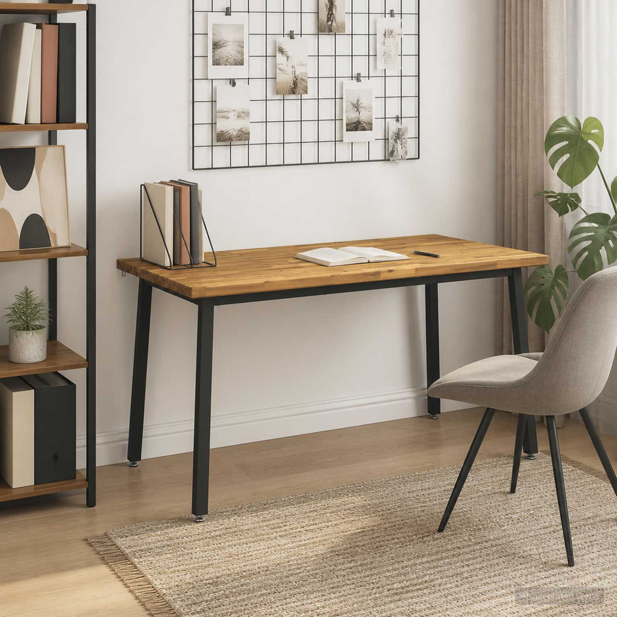 140 x 70 x 75 cm Tömör Akácfa Fehér és Fekete Négyszögletes 3