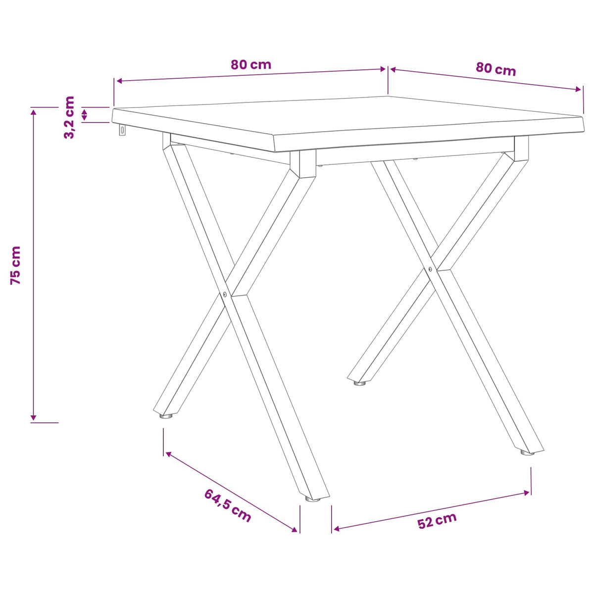 80 x 80 x 75 cm Tömör Akácfa Természetes és Fekete Négyzet 9