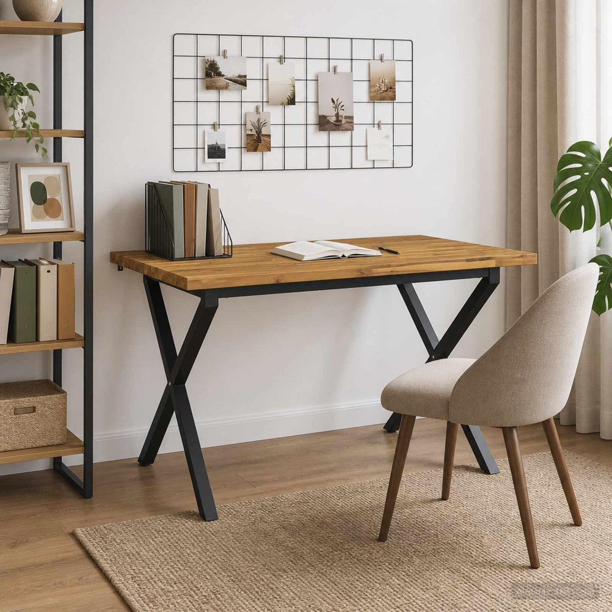 120 x 80 x 75 cm Tömör Akácfa Fehér és Fekete Négyszögletes 3