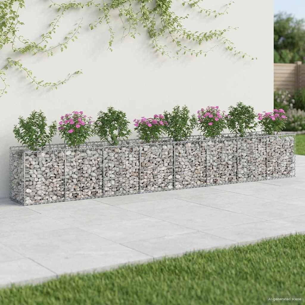 Gabion emelt ágy 2 db 400 x 50 x 60 cm Horganyzott Acél Ezüst
