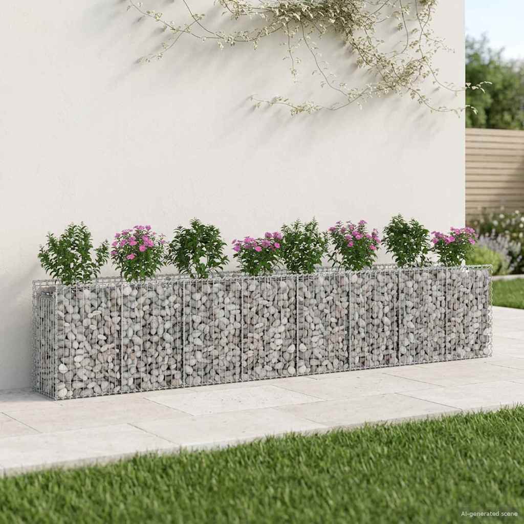 Gabion emelt ágy 3 db 400 x 50 x 80 cm Horganyzott Acél Ezüst