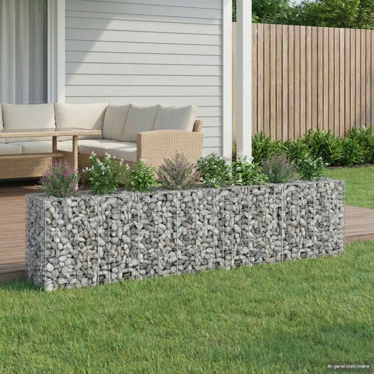 Gabion emelt ágy 2 db 330 x 50 x 80 cm Horganyzott Acél Ezüst