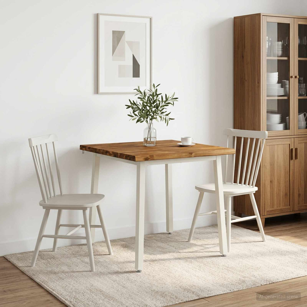 60 x 55 x 75 cm Tömör Akácfa Természetes és Fehér Négyszögletes