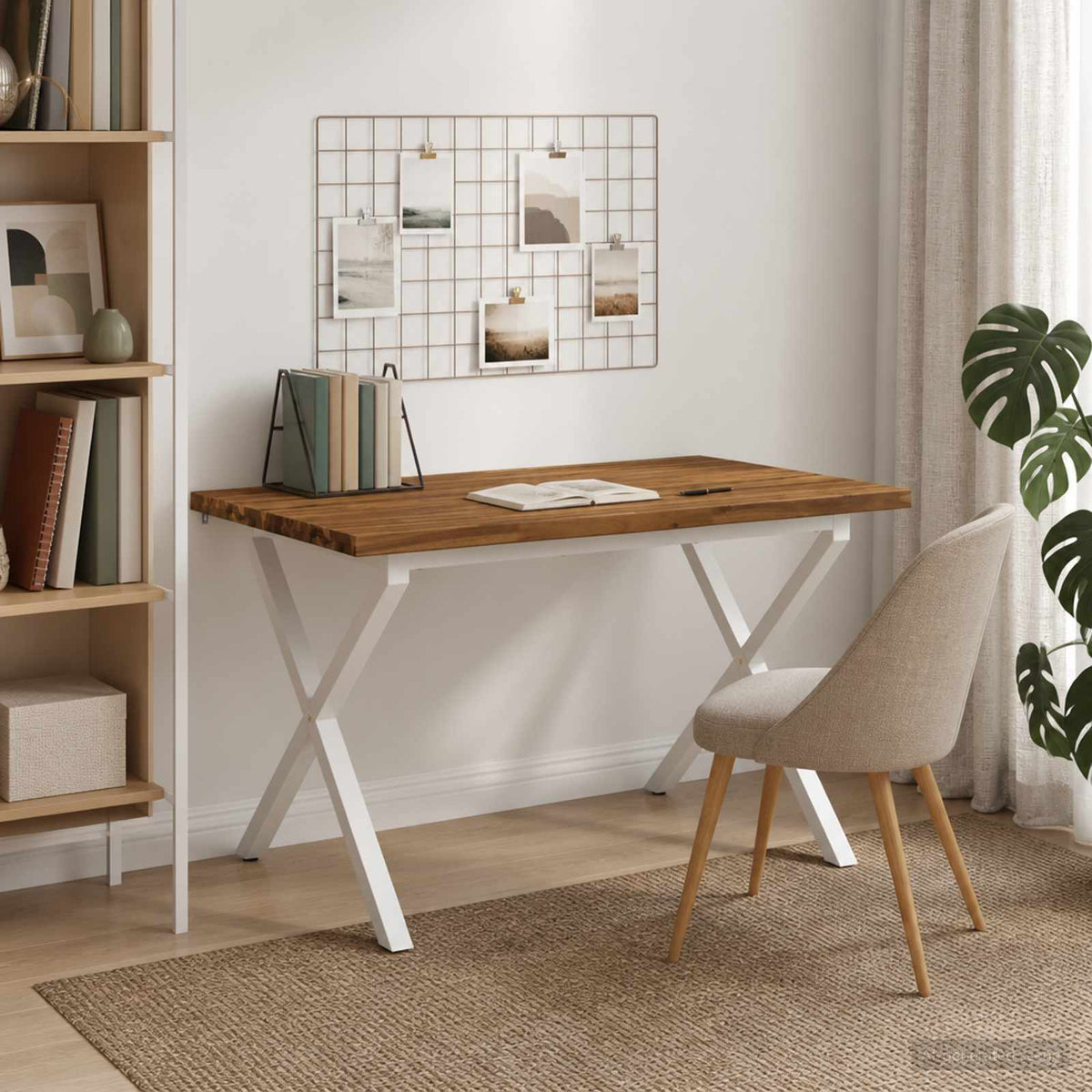 90 x 55 x 75 cm Tömör Akácfa Természetes és Fehér Négyszögletes 3