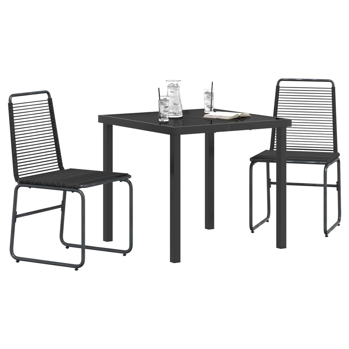 Kert szett 3 db Fekete Fém és Rattan 3