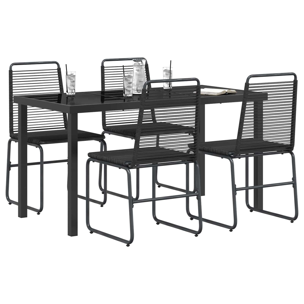 Kert szett 5 db Fekete Fém és Rattan 3