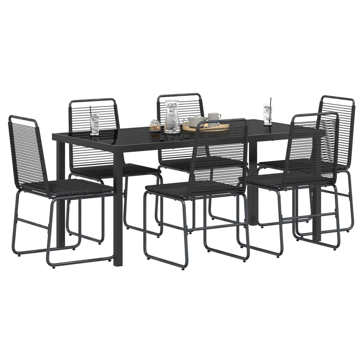 Kert szett 7 db Fekete Fém és Rattan 3