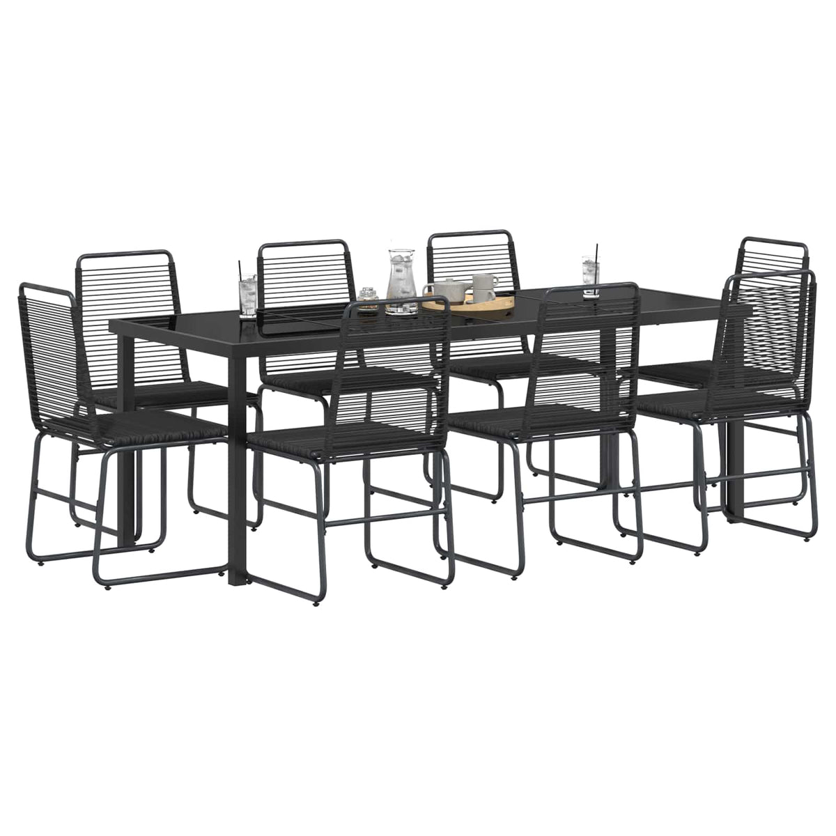 Kert szett 9 db Fekete Fém és Rattan 3